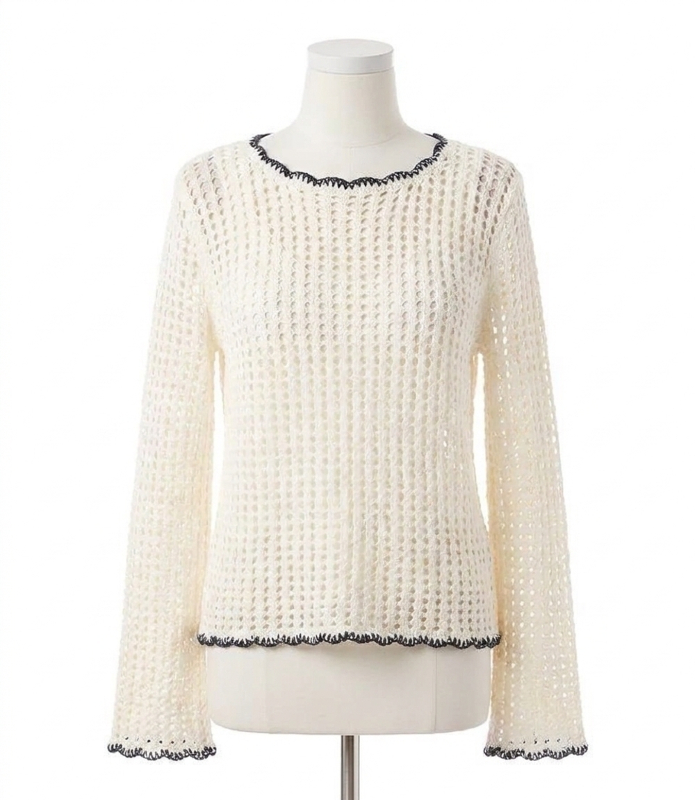 NEW KAREN KANE nivita crochet sweater in natural with black trim